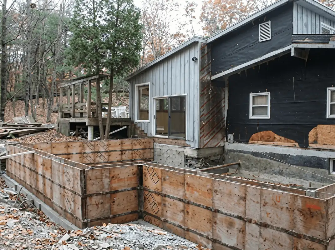 Prepared site with foundation forms for home remodeling and addition project in Fort Wayne, IN